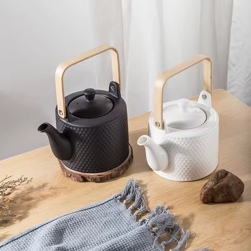 900ml 30oz Elegant White Ceramic Porcelain Modern Japanese Style Teapot and Cups Set with Infuser for Home and Restaurant Use