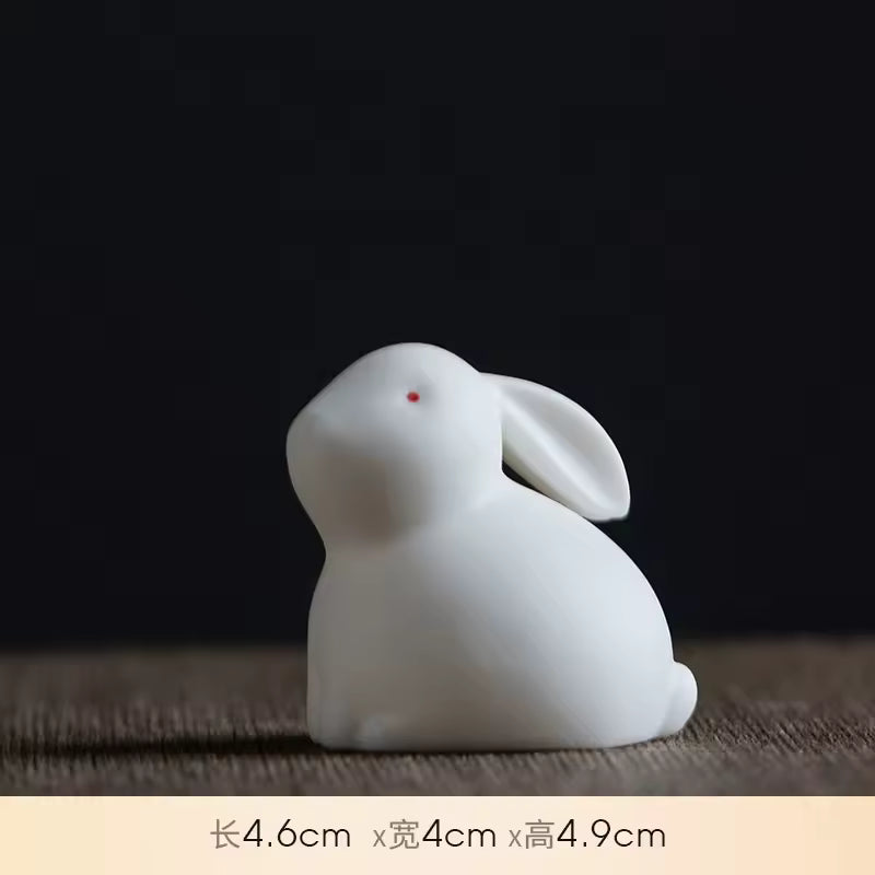 Creative White Porcelain Cute Rabbit Tea Pet Table Decoration Zen Gongfu Tea Accessories Potted Plants Micro Landscape Design