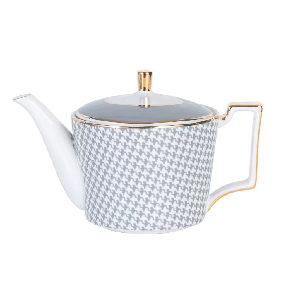 Nordic Modern Design Ceramic Coffee Pot with Houndstooth Pattern High-End Tea Pot Set British Tea Cup & Saucer