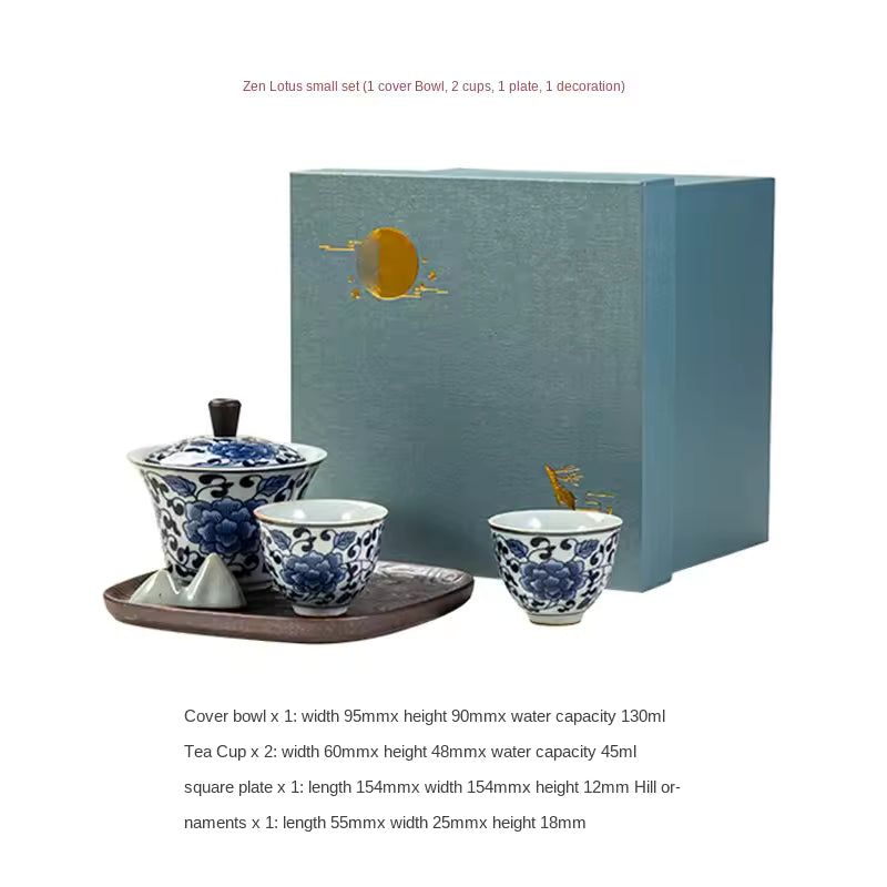 Blue and White Tea Set Gaiwan 2 Tea Cup Office Simple Dry Pour Porcelain Kung Fu Tea Set Mini Set