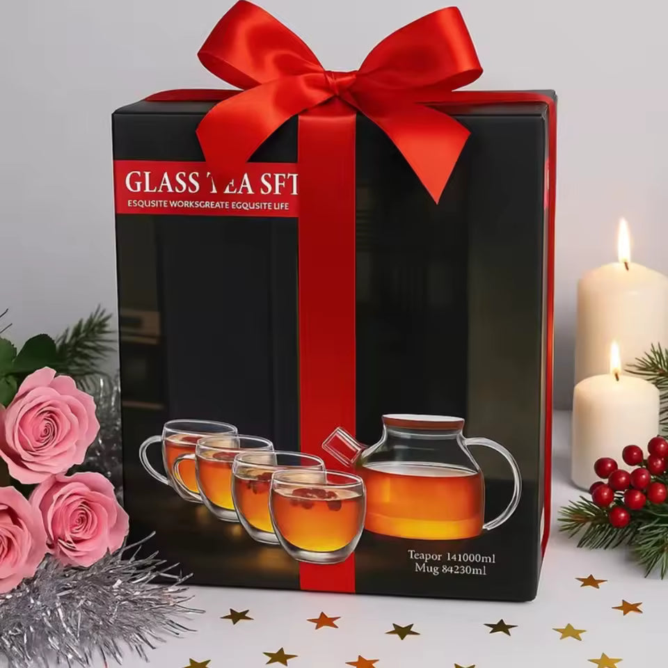 Borosilicate Glass Tea Set Heat Resistant Stovetop Safe 5-Pieces Glass Teapot With Tea Cup Set