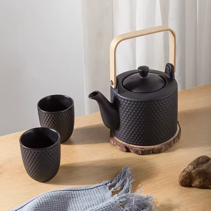 900ml 30oz Elegant White Ceramic Porcelain Modern Japanese Style Teapot and Cups Set with Infuser for Home and Restaurant Use