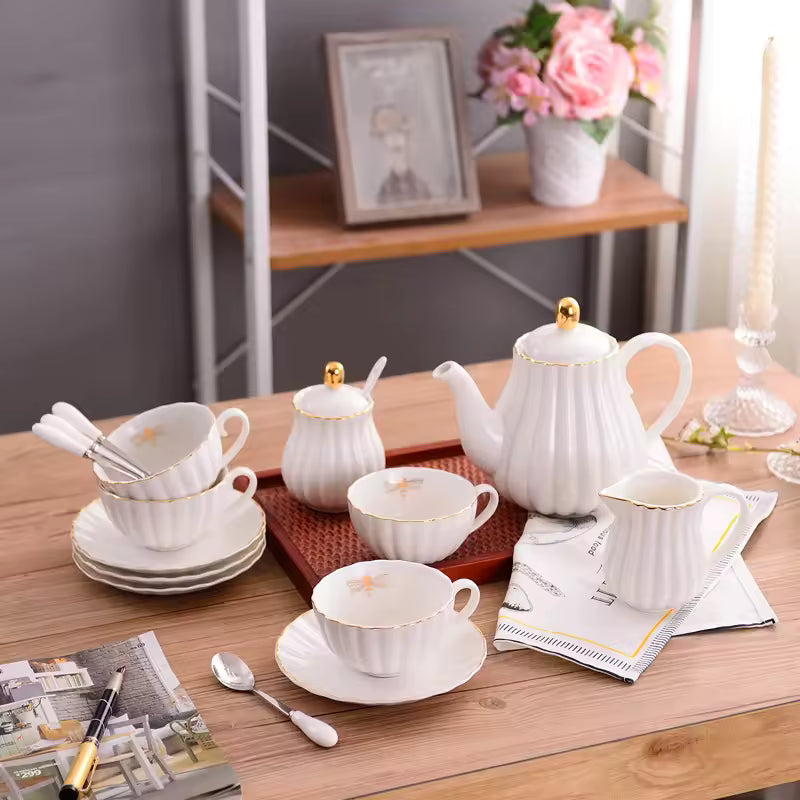 Modern Tea Party Gift Box Packaging Porcelain Coffee Teapot Sets Printed Ceramic Tea Pot Set Luxury