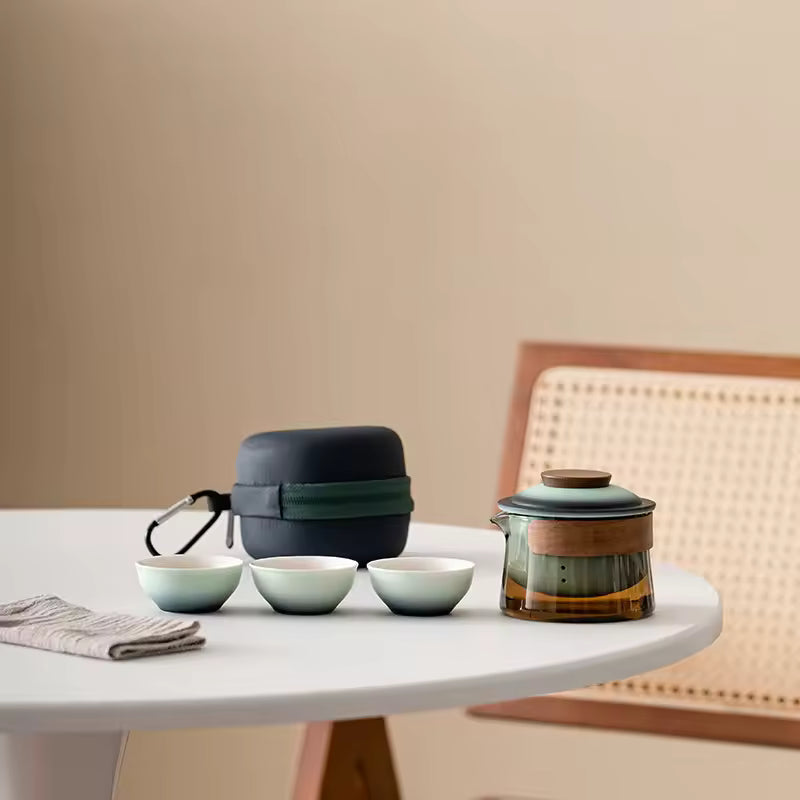210ml Travel Gift Chinese Kung Fu Tea Set Loose Leaf Tea Porcelain Ceramic Teapot and Tea Cup Set Kit Glass Teapot with Infuser