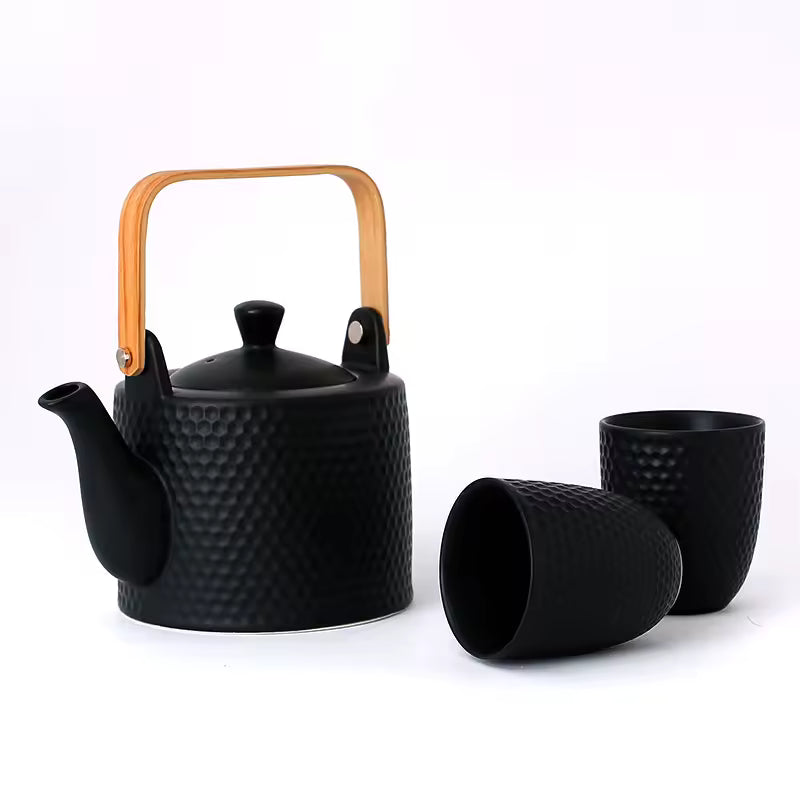 900ml 30oz Elegant White Ceramic Porcelain Modern Japanese Style Teapot and Cups Set with Infuser for Home and Restaurant Use